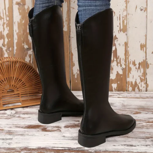 Bottes cavalières femme style western – similicuir noir à talon épais