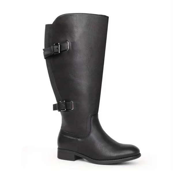 Bottes femme à tige large en simili cuir – bout rond, talon épais, style élégant