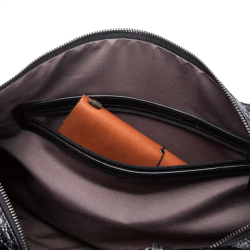 Sac week-end femme en cuir véritable motif crocodile – élégant et spacieux noir
