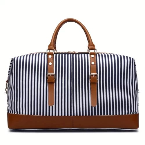 Sac week-end femme convertible en tissu résistant à rayures – style sport chic