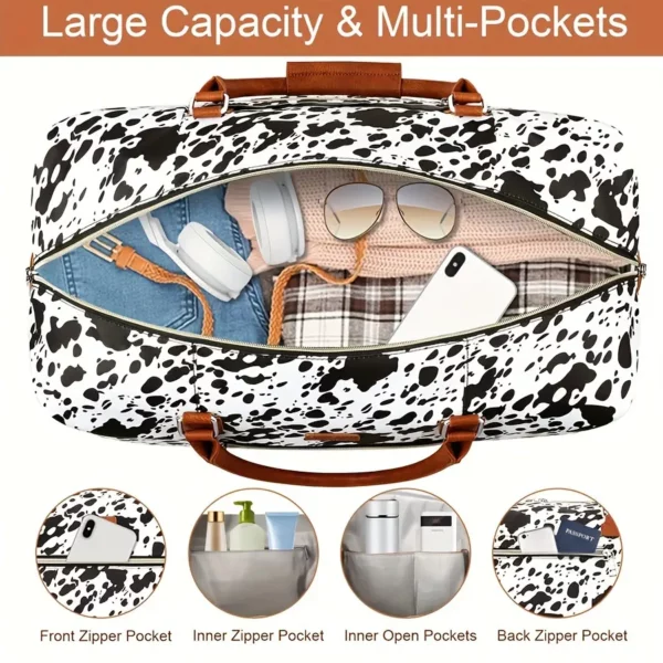 Sac week-end femme avec compartiment chaussures – motif vache – 3 pièces