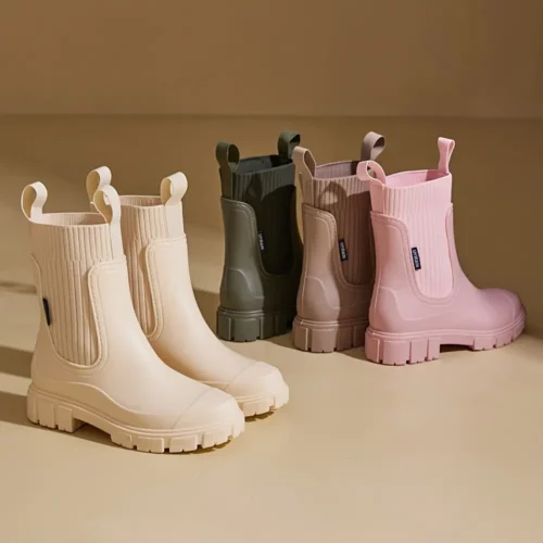 Bottes de pluie femme style Chelsea en caoutchouc – semelle épaisse antidérapante