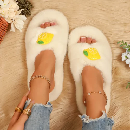 Chaussons femme en fausse fourrure avec semelle antidérapante et intérieur doux