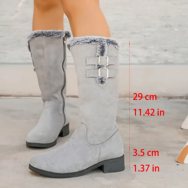 Bottes femme rétro à talon bas avec fausse fourrure et zip – style hivernal chic
