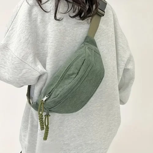 Sac banane femme en velours côtelé – style décontracté et bandoulière ajustable