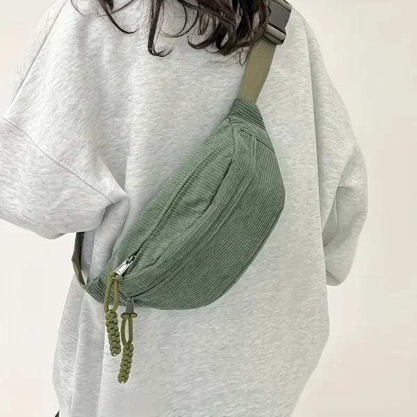 Sac banane femme en velours côtelé – style décontracté et bandoulière ajustable