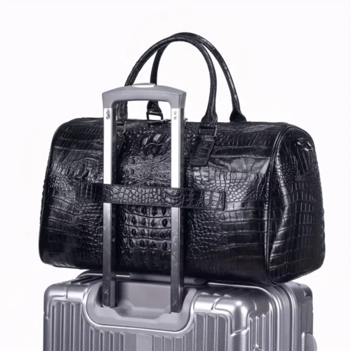 Sac week-end femme en cuir véritable motif crocodile – élégant et spacieux noir