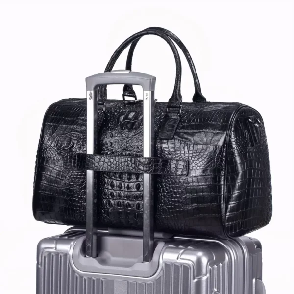 Sac week-end femme en cuir véritable motif crocodile – élégant et spacieux noir