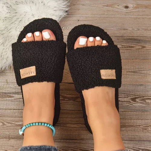 Chaussons femme en fausse fourrure douce – confort chaud à enfiler maison