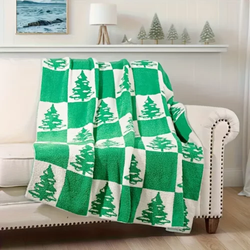 Plaid de Noël en polyester motif sapin – doux, lavable et déco festive