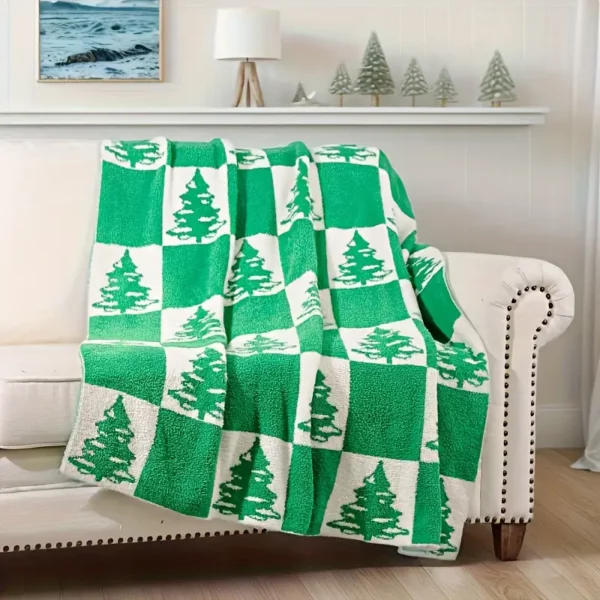Plaid de Noël en polyester motif sapin – doux, lavable et déco festive