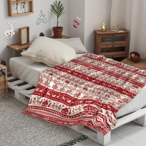 Plaid de Noël en flanelle douce – couverture chaude à motif festif cosy