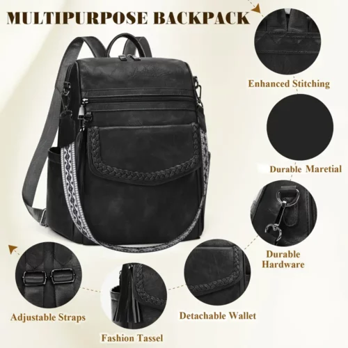 Sac à dos femme convertible élégant – compartiments multiples, usage pro et casual