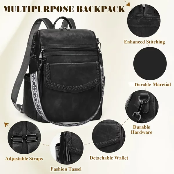 Sac à dos femme convertible élégant – compartiments multiples, usage pro et casual