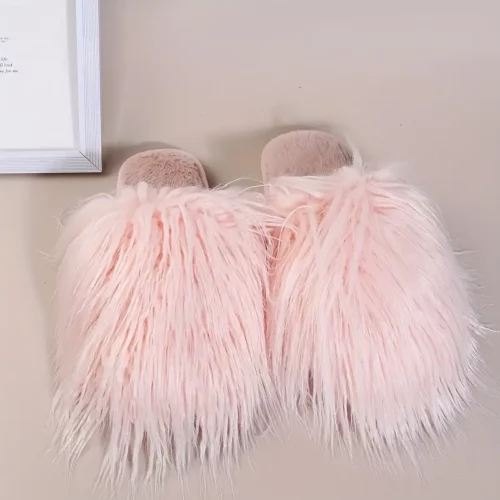 Chaussons femme en fausse fourrure peluche – intérieur chaud et confort moelleux