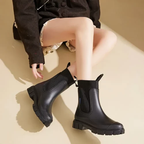Bottes de pluie femme style Chelsea en caoutchouc – semelle épaisse antidérapante