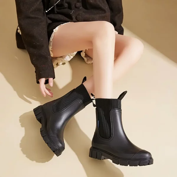 Bottes de pluie femme style Chelsea en caoutchouc – semelle épaisse antidérapante