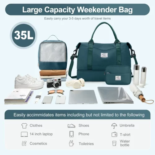 Sac de voyage femme en nylon imperméable – ensemble week-end 2 pièces élégant