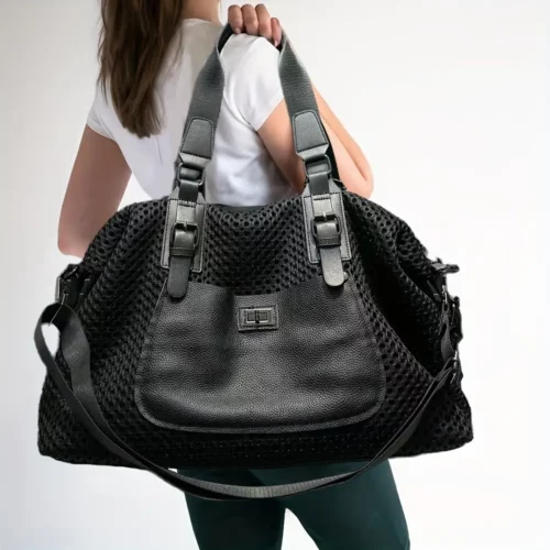 Sac week-end femme en nylon imperméable – bandoulière ajustable et poche avant