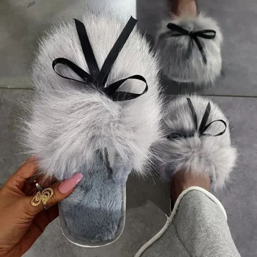 Chaussons femme en fausse fourrure hiver – intérieur chaud et semelle antidérapante