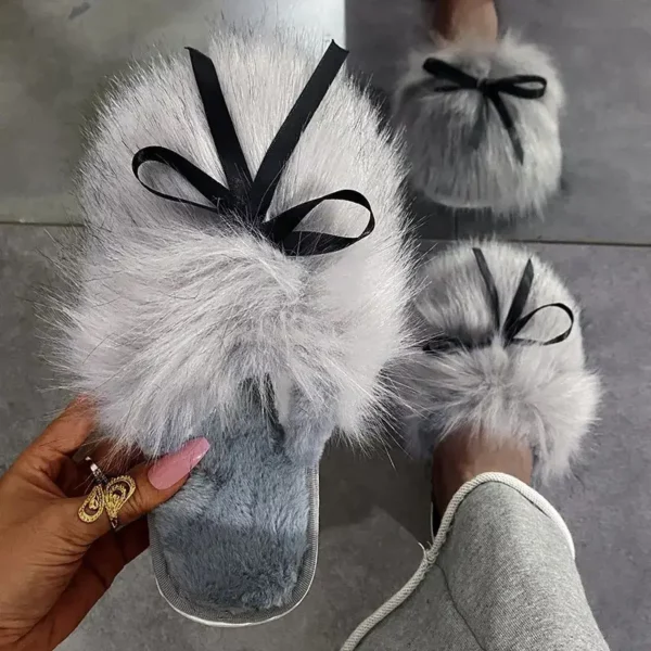 Chaussons femme en fausse fourrure hiver – intérieur chaud et semelle antidérapante