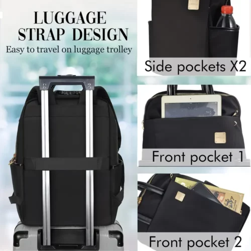 Sac à dos femme en nylon noir – style élégant avec compartiment ordinateur