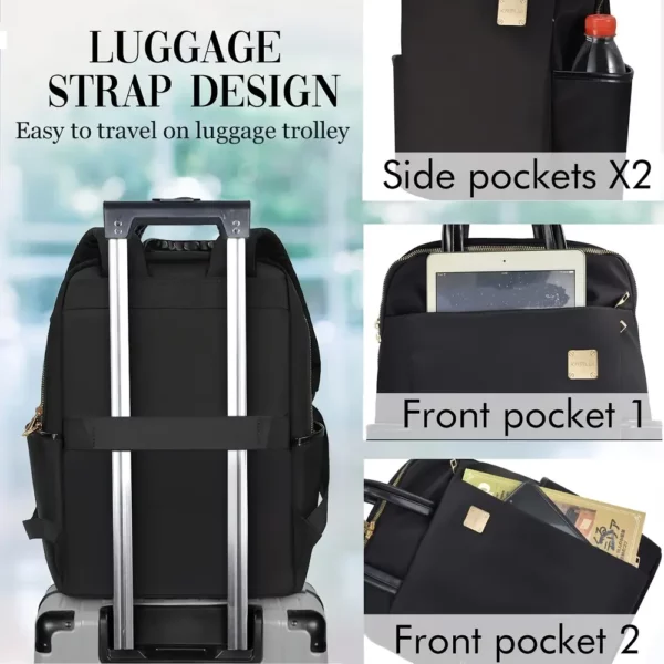 Sac à dos femme en nylon noir – style élégant avec compartiment ordinateur