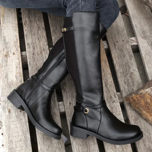Bottes cavalières femme en cuir noir – style équestre avec fermeture latérale