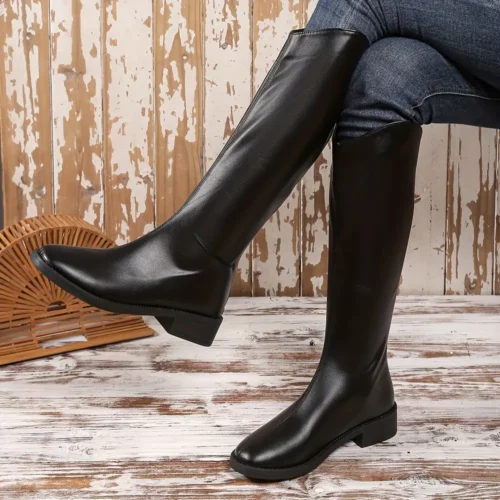 Bottes cavalières femme style western – similicuir noir à talon épais