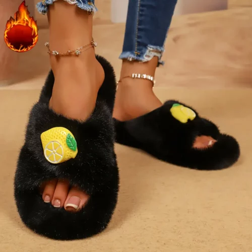 Chaussons femme en fausse fourrure avec semelle antidérapante et intérieur doux