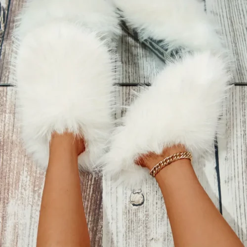 Chaussons femme en fourrure synthétique douce – semelle EVA antidérapante intérieur