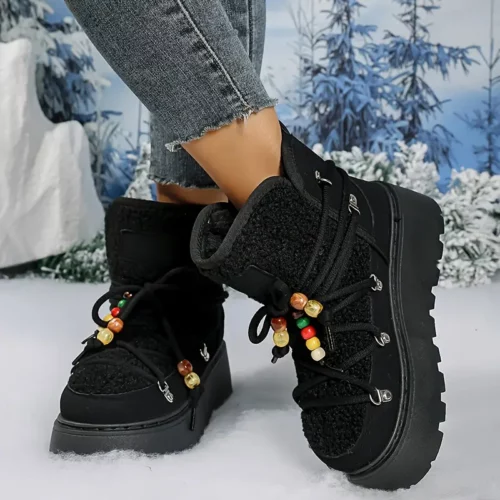 Bottes d’hiver femme mi-mollet à enfiler avec fausse fourrure et semelle antidérapante