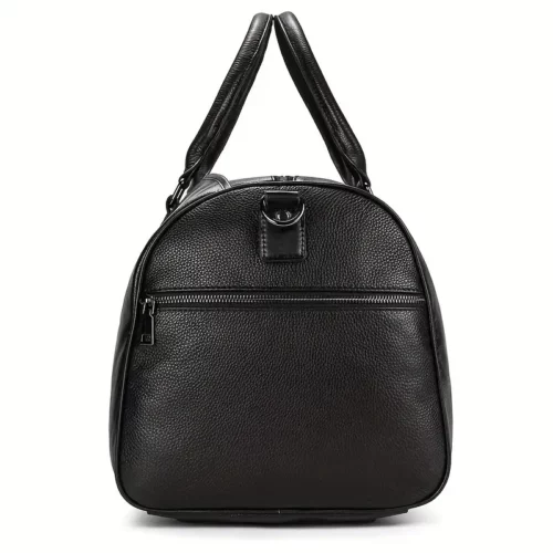 Sac de voyage en cuir véritable avec compartiment chaussures – noir imperméable
