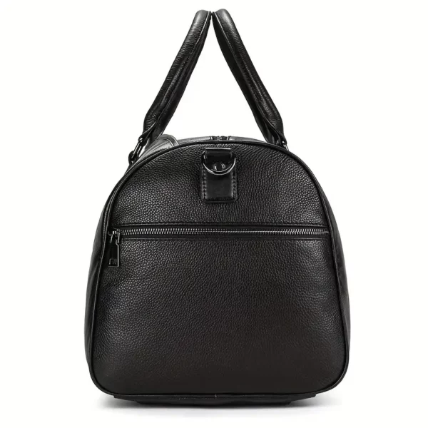 Sac de voyage en cuir véritable avec compartiment chaussures – noir imperméable