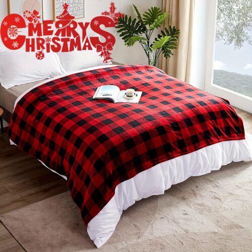 Plaid de Noël réversible en flanelle polaire – style vintage doux et chaud