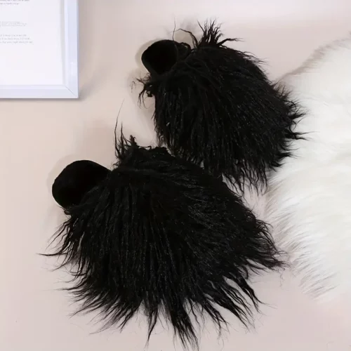 Chaussons femme en fausse fourrure peluche – intérieur chaud et confort moelleux