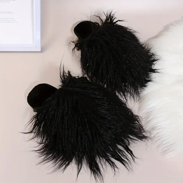 Chaussons femme en fausse fourrure peluche – intérieur chaud et confort moelleux