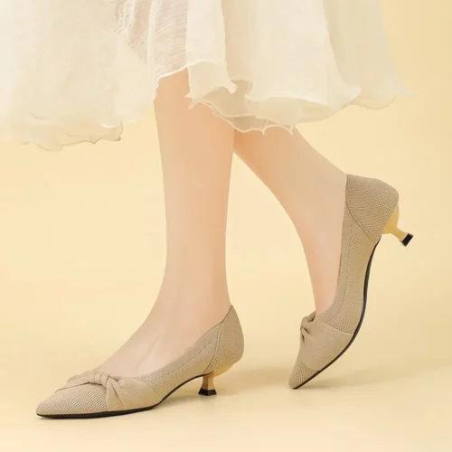 Escarpins femme à petit talon en tricot avec nœud – confort mariage ou bureau