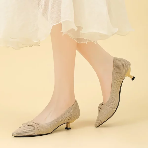 Escarpins femme à petit talon en tricot avec nœud – confort mariage ou bureau