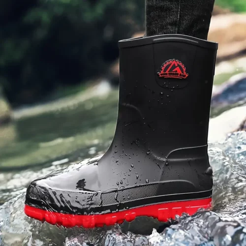 Bottes de pluie unisexes en caoutchouc noir – semelle antidérapante robuste