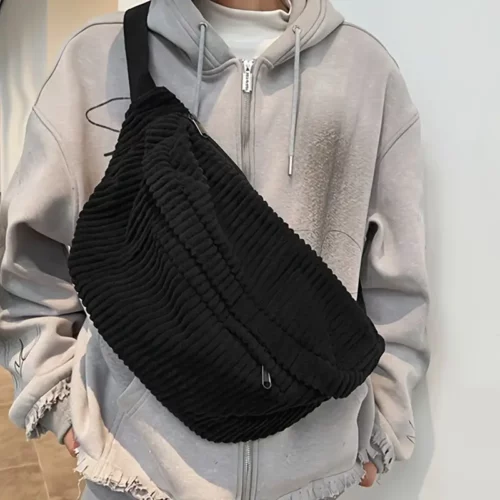 Sac banane femme en velours côtelé – bandoulière tendance grande capacité