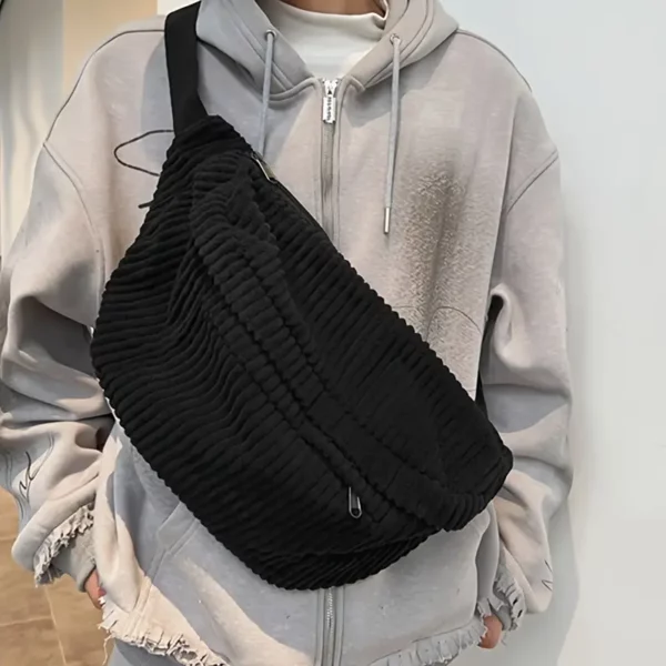 Sac banane femme en velours côtelé – bandoulière tendance grande capacité