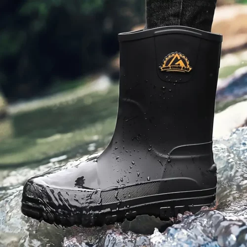 Bottes de pluie unisexes en caoutchouc noir – semelle antidérapante robuste