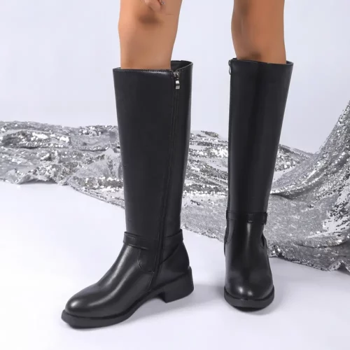 Bottes cavalières femme en cuir – talon moyen, style élégant et intemporel