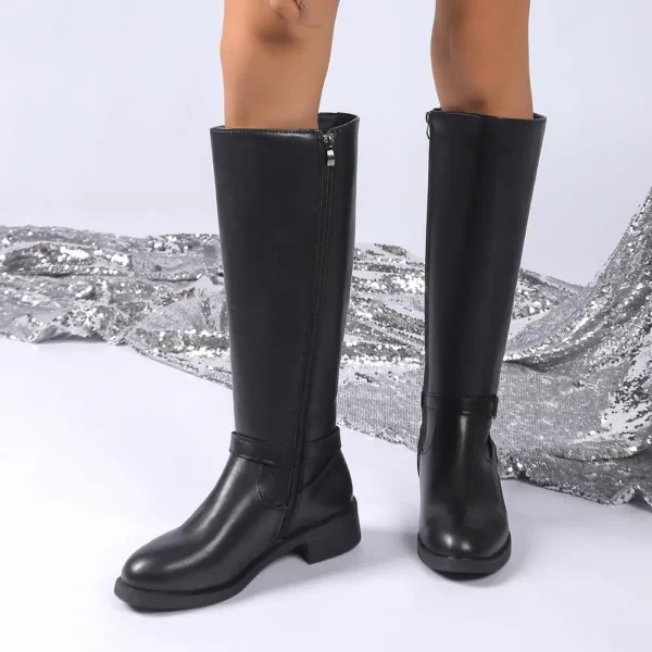 Bottes cavalières femme en cuir – talon moyen, style élégant et intemporel