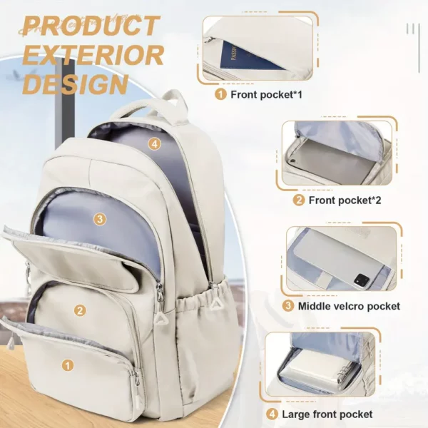 Sac à dos léger femme en nylon imperméable – style urbain et décontracté
