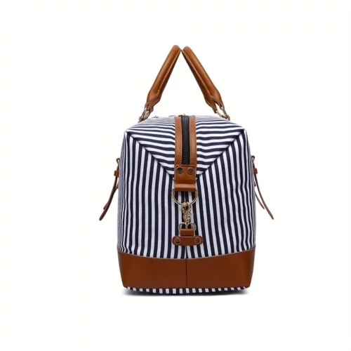 Sac week-end femme convertible en tissu résistant à rayures – style sport chic