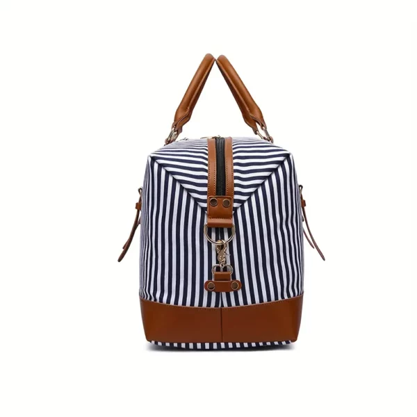 Sac week-end femme convertible en tissu résistant à rayures – style sport chic