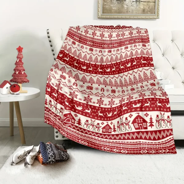 Plaid de Noël en flanelle douce – couverture chaude à motif festif cosy