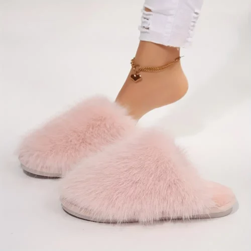 Chaussons femme fourrés en peluche douce – confort chaud pour l'hiver